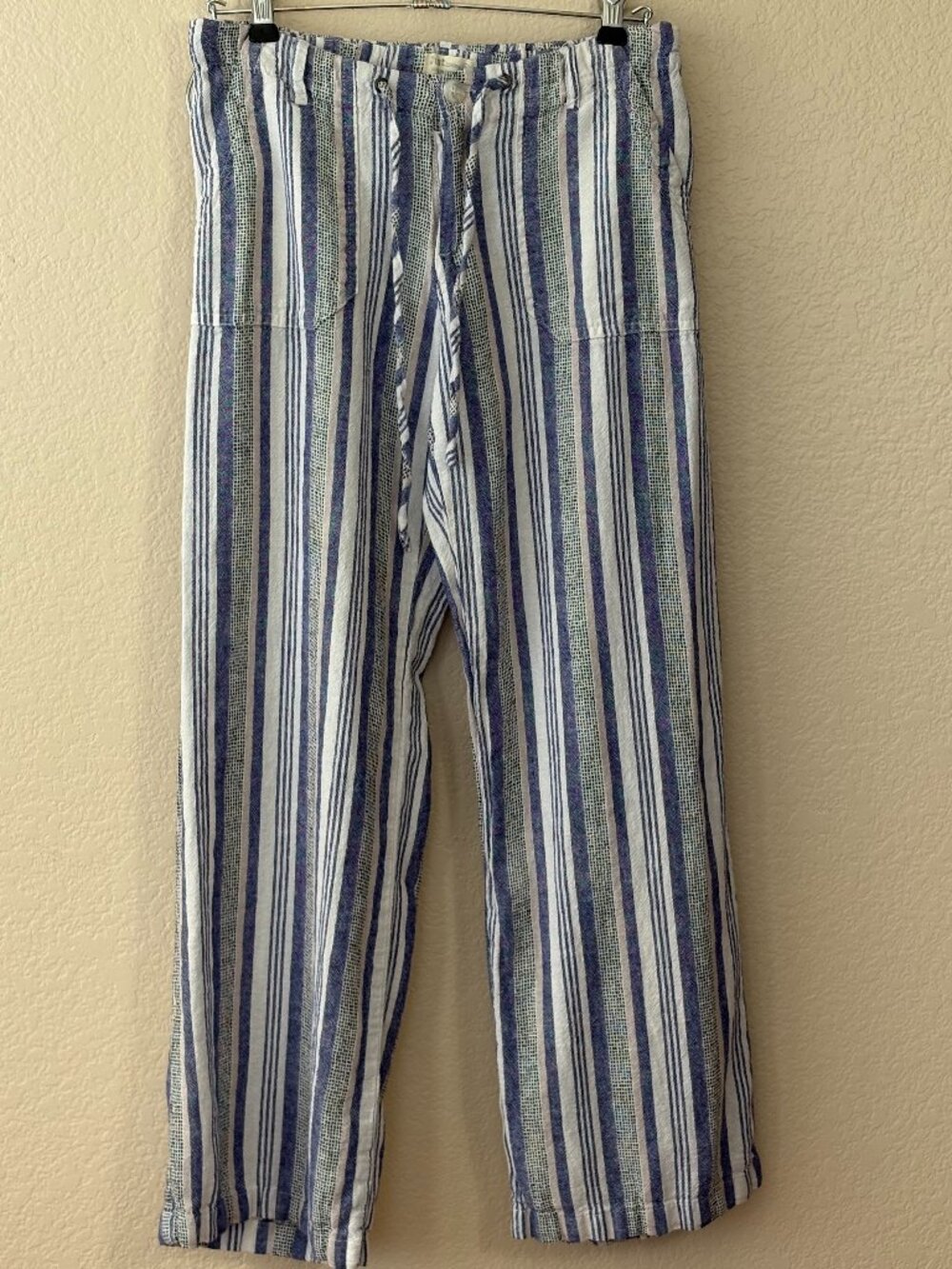 Just Living Linen/Cotton Stripe Pants Women's Small Blue White Drawstring